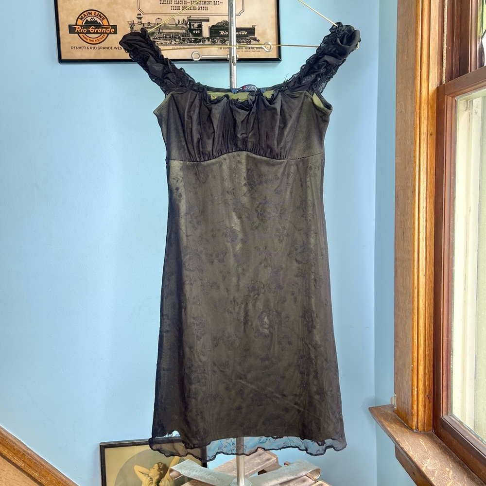 Black Ruffled Strap Milkmaid Slip Dress